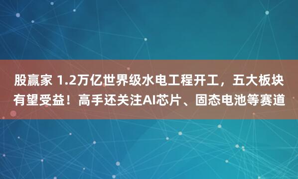 股赢家 1.2万亿世界级水电工程开工，五大板块有望受益！高手还关注AI芯片、固态电池等赛道